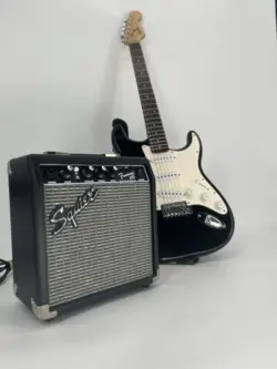 (FENDER SQUIER BULLET STRAT ELECTRIC GUITAR - BROWN WITH SQUIER FRONTMAN 10G AMP