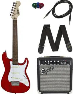 FENDER SQUIER SHORT SCALE 24-INCH STRAT PACK - TRANSPARENT RED