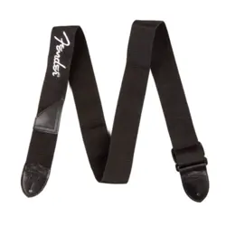 FENDER LOGO 2 IN BLACK POLY STRAP WITH WHITE FENDER LOGO