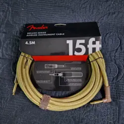 NEW FENDER DELUXE TWEED GUITAR/INSTRUMENT CABLE, STRAIGHT-RIGHT ANGLE, 15' FT