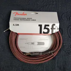 NEW FENDER PROFESSIONAL SERIES 15 FT. STRAIGHT INSTRUMENT CABLE RED TWEED