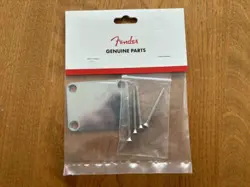 GENUINE FENDER VINTAGE STYLE CHROME STRAT/TELE NECK PLATE WITH MOUNTING HARDWARE