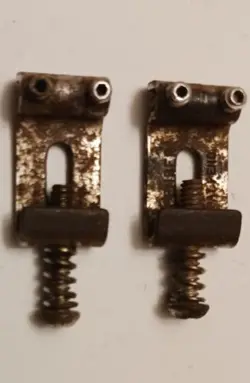 2 ORIGINAL 1960'S FENDER PAT PEND STRATOCASTER BRIDGE SADDLES STRAT GUITAR 50'S