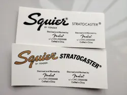 2 PCS FENDER SQUIER STRAT GUITAR WATERSLIDE TRANSFER HEADSTOCK DECALS GOLD BLACK