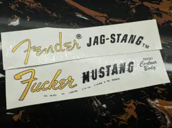 2 PCS FENDER JAG-STANG MUSTANG GUITAR BASS WATERSLIDE TRANSFER HEADSTOCK DECALS