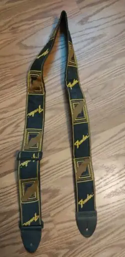 VINTAGE FENDER MONOGRAMMED EMBROIDERED GUITAR STRAP LOGO BROWN YELLOW ADJUSTABLE
