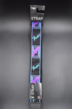 PERRI'S LEATHERS JACQUARD CAMERA STRAP, FENDER NEON MONOGRAM BLUE/PURPLE