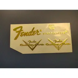 2PCS FENDER STRAT CUSTOM SHOP GUITAR HEADSTOCK SELFADHESIVE METAL STICKER GOLDEN