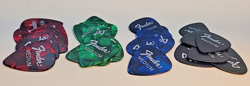 LOT OF 24 FENDER GUITAR PICKS MEDIUM CELLULOID BLUE GREEN RED BLACK