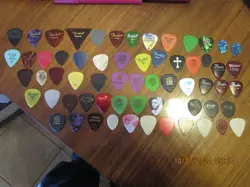 LOT OF 63 USED ASSORTED GUITAR PICKS - GIBSON, FENDER, D'ANDREA, DUNLOP, & MORE!