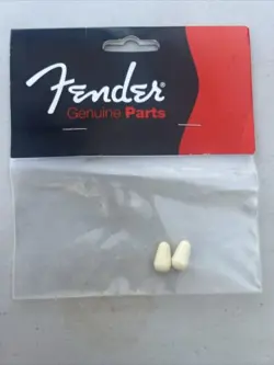 GENUINE FENDER AGED WHITE PLASTIC STRAT GUITAR PICKUP SWITCH TIPS KNOBS - 2 PACK