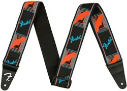 GENUINE FENDER NEON MONOGRAMMED ADJUSTABLE GUITAR STRAP, BLUE/ORANGE