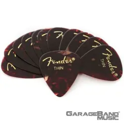 FENDER 351 CLASSIC CELLULOID GUITAR PICKS, TORTOISE SHELL, THIN, 12 PACK