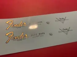 FENDER JAZZ BASS GOLD METALLIC WATERSLIDE HEADSTOCK DECAL 2 PER LISTING