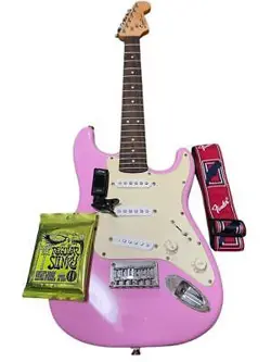 SQUIER BY FENDER MINI STRATOCASTER PINK ACCESSORIES INCLUDED ELECTRIC GUITAR