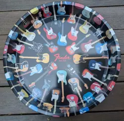 2005 FENDER ELECTRO LOUNGE GUITAR ROUND SERVING TRAY - COLLAGE OF STRATOCASTER