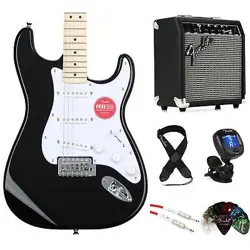 SQUIER SONIC STRATOCASTER ELECTRIC GUITAR AND FENDER AMP BUNDLE - BLACK