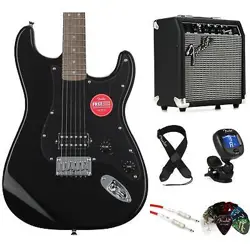 SQUIER SONIC STRATOCASTER HT ELECTRIC GUITAR AND FENDER AMP BUNDLE - BLACK