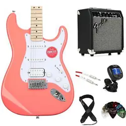 SQUIER SONIC STRATOCASTER ELECTRIC GUITAR AND FENDER AMP BUNDLE - TAHITIAN CORAL