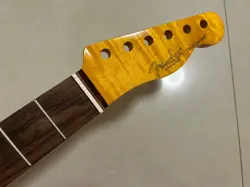21 FRETS ROSEWOOD TELE GUITAR NECK PARTS YELLOW FLAME MAPLE FOR DIY FENDER STYLE