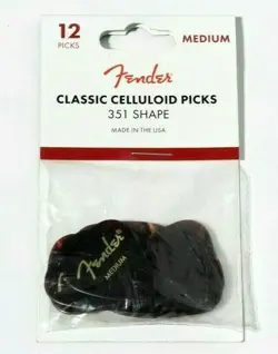 FENDER CLASSIC CELLULOID GUITAR PICKS MEDIUM TORTOISE SHELL 351 SHAPE PACK OF 12