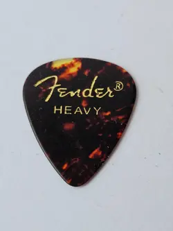 VINTAGE FENDER HEAVY, TORTOISE COLOR GUITAR PICK. GOLD LETTERING