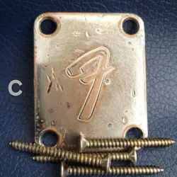 FENDER VINTAGE F NECK PLATE 0991448100 STRATOCASTER TELECASTER *AGED² (C)