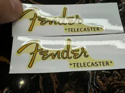 2PCS FENDER TELECASTER GUITAR HEADSTOCK VINYL UV TRANSFER RAISED DECALS STICKERS