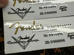 2PCS FENDER STRAT CUSTOM SHOP GUITAR VINYL UV TRANSFER HEADSTOCK DECALS STICKERS