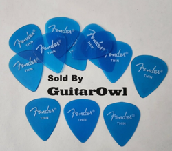 FENDER THIN GUITAR PICKS CALIFORNIA CLEAR LAKE PLACID BLUE 12 PICKS DISCONTINUED