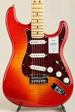FENDER 2024 COLLECTION HYBRID II STRATOCASTER MAPLE FLAME SUNSET ORANGE TRANSPAR