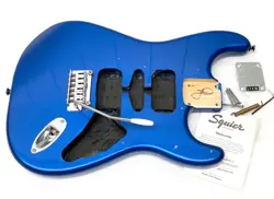 FENDER SQUIER 2-PT TREMOLO STRAT BODY BLUE ELECTRIC GUITAR SMALL CRACK