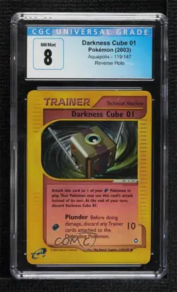 Darkness Cube 01 Reverse Foil Pokemon e-Card Series Aquapolis CGC 8 2002 - Image 1