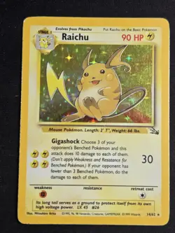 Raichu 14/62 Holo Pokemon Fossil Pokemon Card TCG WOTC DMG but very nice - Image 1