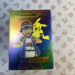 Ash Ketchum Vmax HP 5000000 Rainbow Foil Fan Art Card Gotta Win Them Al - Image 1