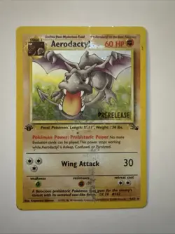 Pokemon Fossil 1st Edition Rare Holo Prerelease Aerodactyl Card 1/62 - Image 1