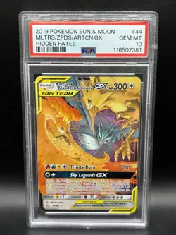 2019 POKEMON SUN & MOON HIDDEN FATES 44/68 MOLTRES & ZAPDOS & ARTICUNO GX PSA 10 - Image 1