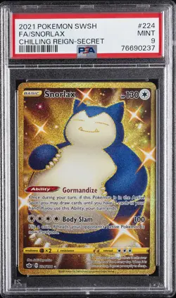2021 POKEMON SWORD & SHIELD CHILLING REIGN SECRET #224 FULL ART/SNORLAX PSA 9 - Image 1