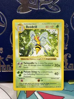 Pokemon Card Beedrill Shadowless Base Set Rare 17/102 NM - Image 1