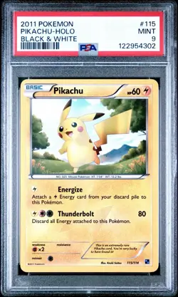 PIKACHU 115/114 PSA 9 BLACK & WHITE BASE SET POKEMON CARD HOLO ENGLISH - Image 1