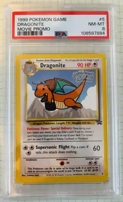 1999 POKEMON GAME MOVIE PROMO #5 Dragonite PSA 8 - Image 1