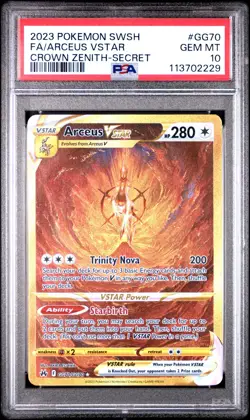 PSA 10 Pokemon Arceus VSTAR GG70 Crown Zenith Gold Secret Rare Holo - Image 1