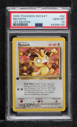 Meowth 1st Ed. Pokemon Team Rocket PSA 10 GEM MT 2000 - Image 1