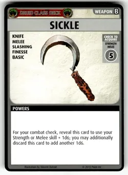 2015 Paizo Pathfinder Adventure Game Card Weapon - Sickle - Image 1