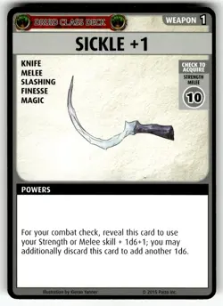 2015 Paizo Pathfinder Adventure Game Card Weapon - Sickle +1 - Image 1