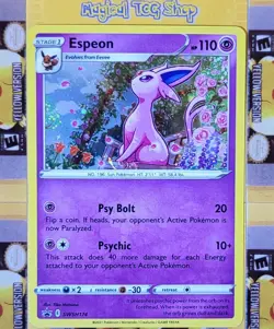 Pokemon Espeon Black Star Promo SWSH174 Fusion Strike Cosmos Holo Swirl - Image 1