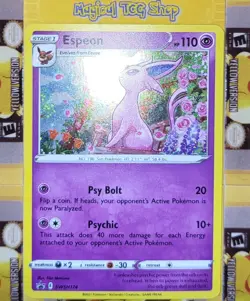Pokemon Espeon Black Star Promo SWSH174 Fusion Strike Cosmos Holo Swirl - Image 4