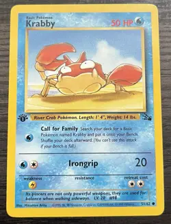 1st Edition Krabby 51/62 Pokemon TCG WOTC Base Set Fossil LP - Image 1