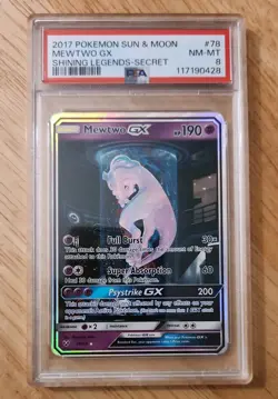 2017 POKEMON SUN & MOON SHINING LEGENDS SECRET #78 MEWTWO GX PSA 8 - Image 1