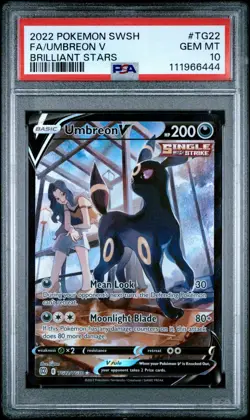 2022 Pokemon Umbreon V Full Art Brilliant Stars Sword & Shield TG22/TG30 PSA 10 - Image 1
